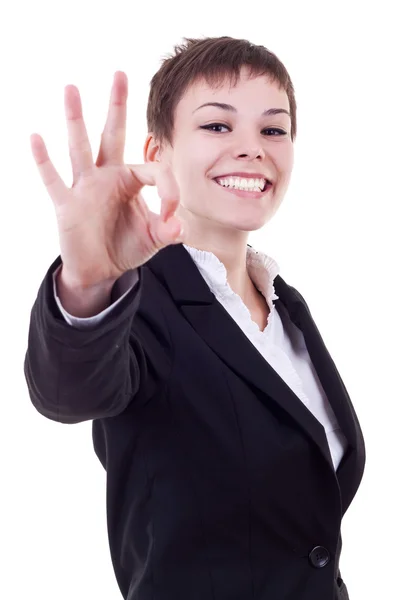 Business woman satisfied with results — Stock Photo, Image