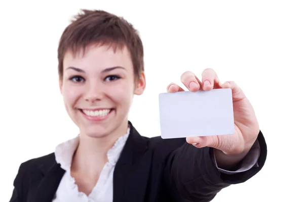 Businesswoman with card — Stock Photo, Image