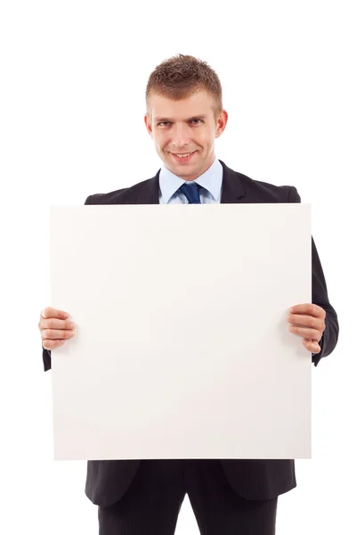 Business man with blank board — Stock Photo, Image
