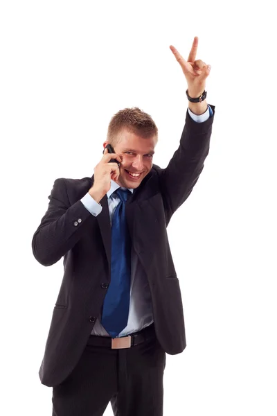Businessman making victory sign — Stock Photo, Image