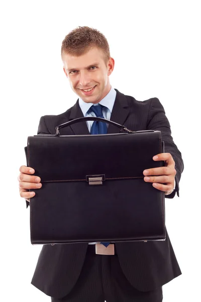 Business man offering case — Stock Photo, Image