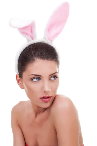 Donna che indossa cute coniglietto orecchie Foto Stock