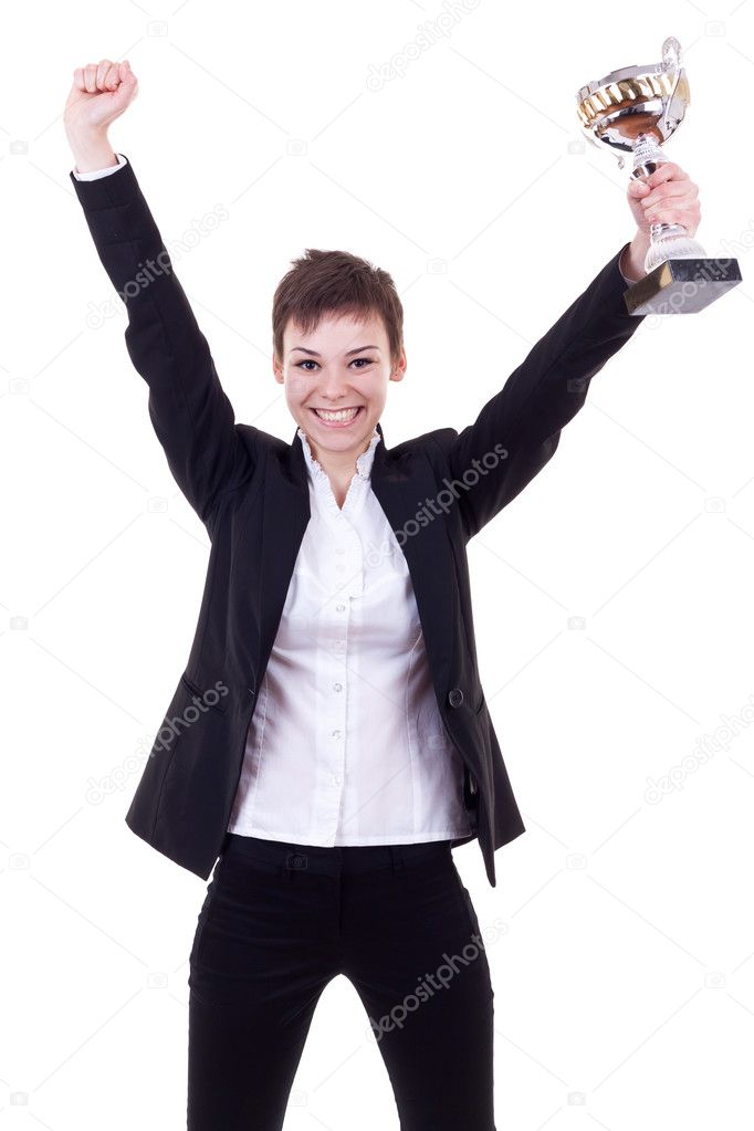 Excited young business woman