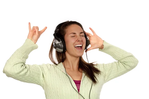 Kvinna lyssnar hög musik — Stockfoto