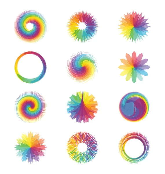 A set or collage of different colorful, abstract designs or patterns. — Stock Vector