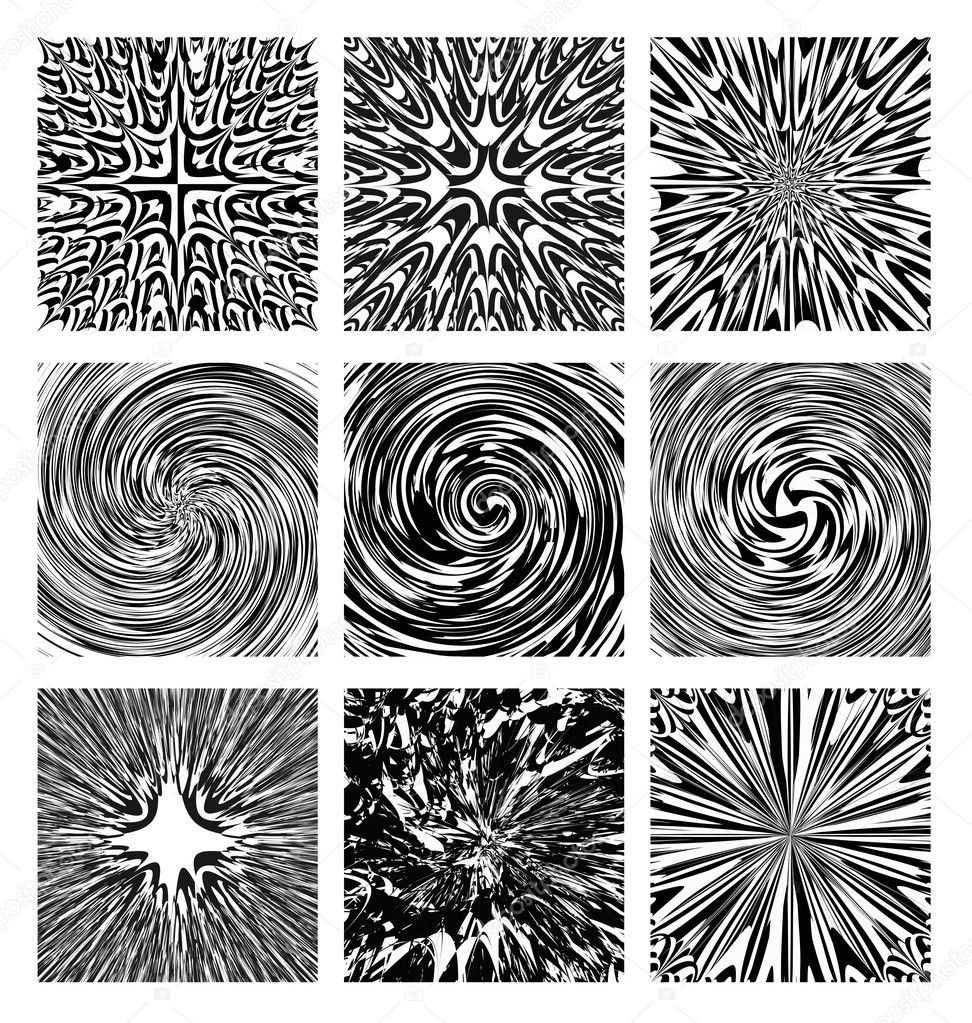 A set of various abstract black and white designs.
