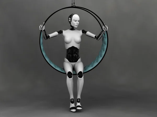 Robot donna seduta in amaca futuristica . — Foto Stock