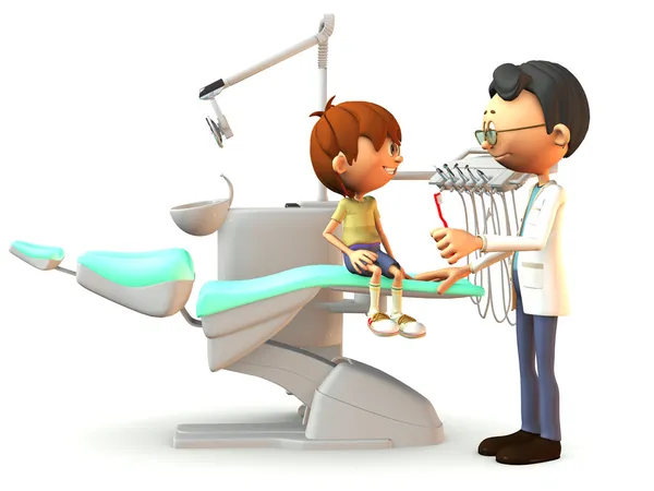 Cartoon boy visiting the dentist. — Stock Photo, Image