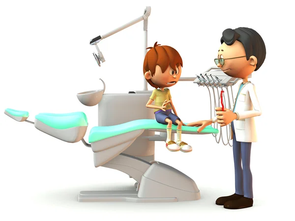 Kreskówka przerażony chłopiec wizyty u stomatologa. — Zdjęcie stockowe