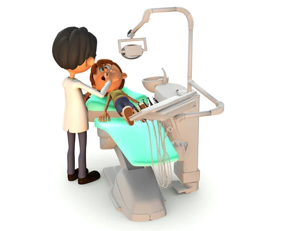 stock image Cartoon boy getting a dental exam.