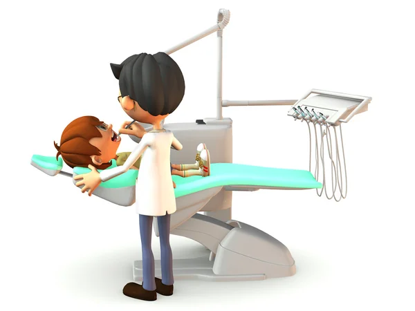 Cartoon boy getting a dental exam. — Stock Photo, Image