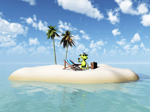 Cute cartoon monster nemen vakantie op eiland. — Stockfoto