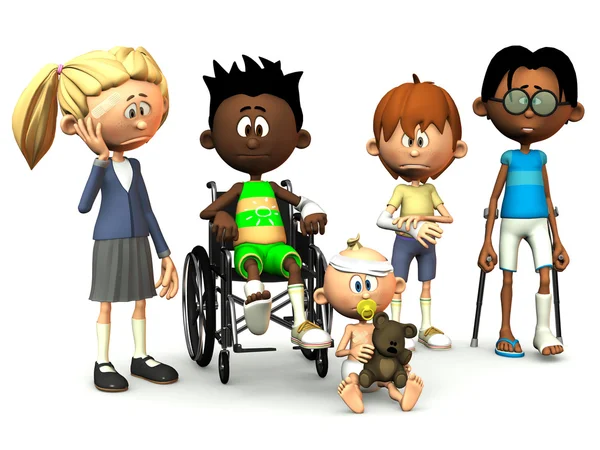 Cinco crianças de desenhos animados feridos . — Fotografia de Stock