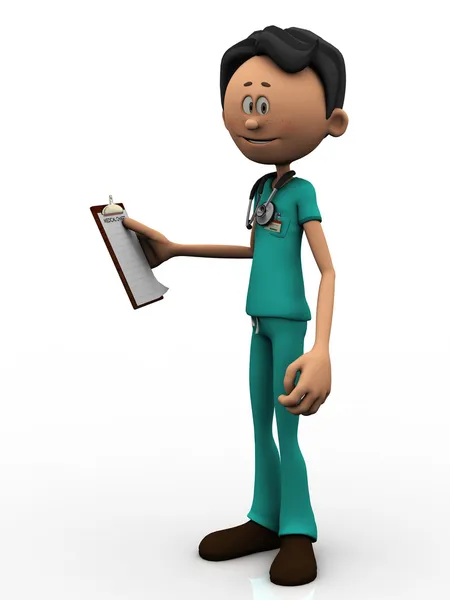 Médico de dibujos animados sosteniendo un portapapeles . — Foto de Stock