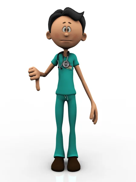 Médico dos desenhos animados fazendo um polegar para baixo . — Fotografia de Stock