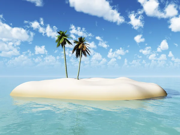 Liten tropisk ö med två palmer. — Stockfoto