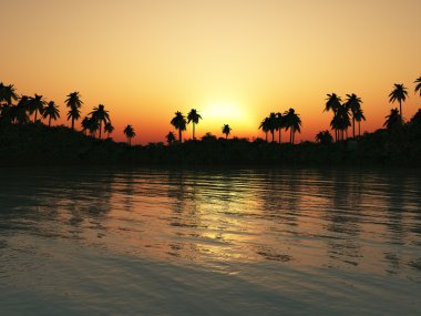 Tropical lagoon at sunset. clipart