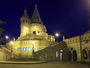 Fishermans bastion in Budapest, Hungary at night clipart