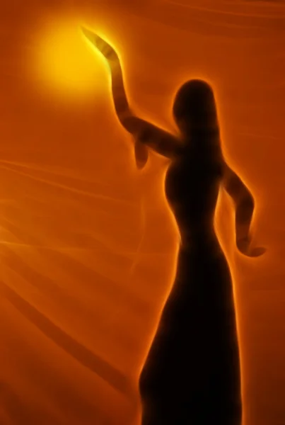 stock image Silhouette of an oriental belly dancer