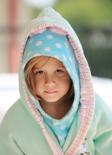 Young child in bathrob — Stock Photo, Image