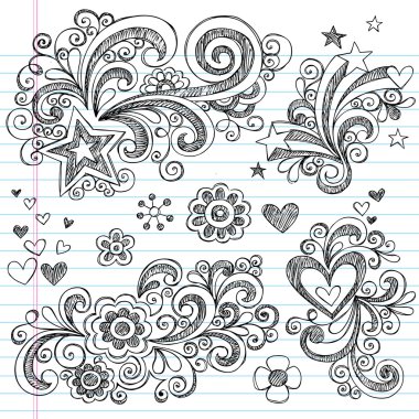 Öğrenci yarıyıl not defteri için yarım yamalak arka doodles