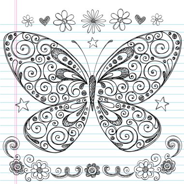 Sketchy Hand-Drawn Butterfly Notebook Doodles clipart