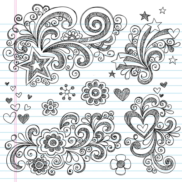 Öğrenci yarıyıl not defteri için yarım yamalak arka doodles — Stok Vektör