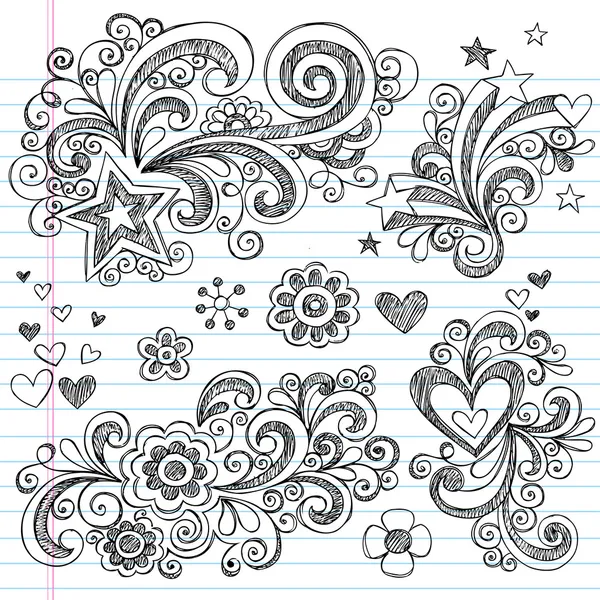 Sketchy Volver a la escuela Notebook Doodles — Vector de stock