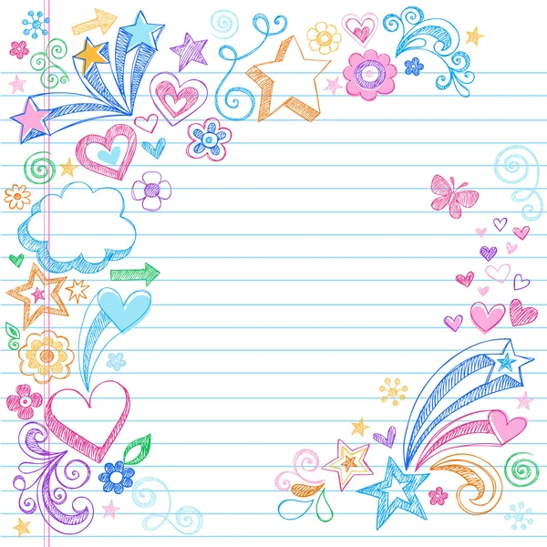 Färgglada skissartad tillbaka till skolan notebook doodles — Stock vektor