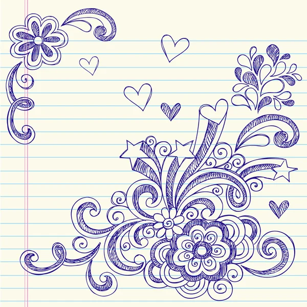 Öğrenci yarıyıl not defteri için yarım yamalak arka doodles — Stok Vektör