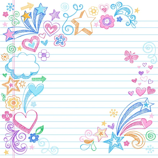 Colorido Sketchy Back to School Notebook Doodles Vetores De Stock Royalty-Free