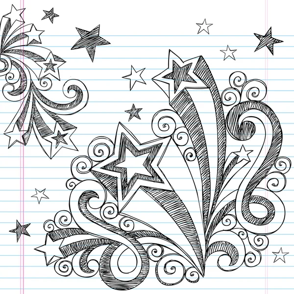 Schetsmatig terug naar school starburst notebook doodles — Stockvector