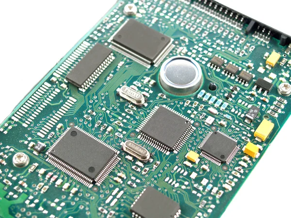 Pièces d'ordinateur telles que circuits imprimés, puces de mémoire, processeur et disque dur — Photo