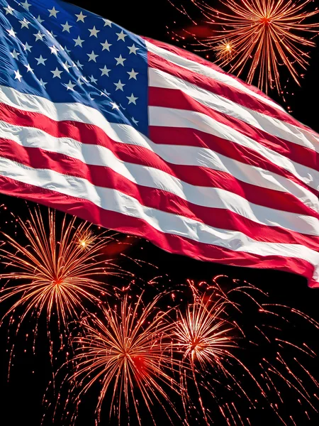 The American Flag and a Fireworks Display — Stock Photo, Image