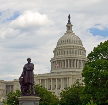 United States Capitol Building in Washington DC with American Flag and Stat clipart