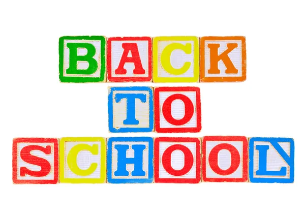 Voltar à escola Escrito em blocos de alfabeto — Fotografia de Stock