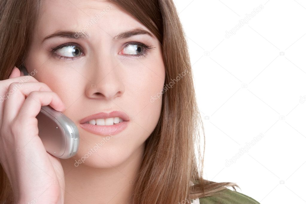Worried Phone Woman