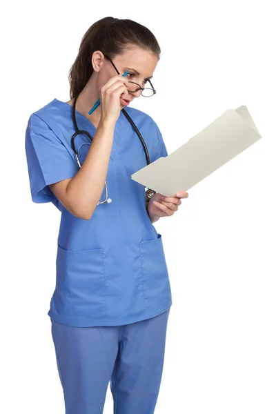 Enfermeira leitura Gráfico — Fotografia de Stock