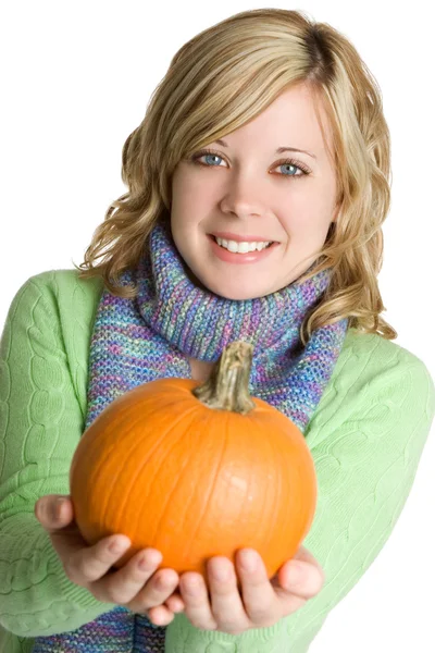 Woman Holding Pumpkin — Stock Photo, Image