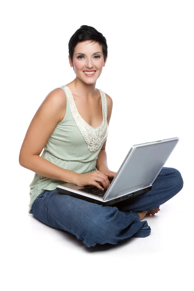 便携式计算机的女人 — 图库照片