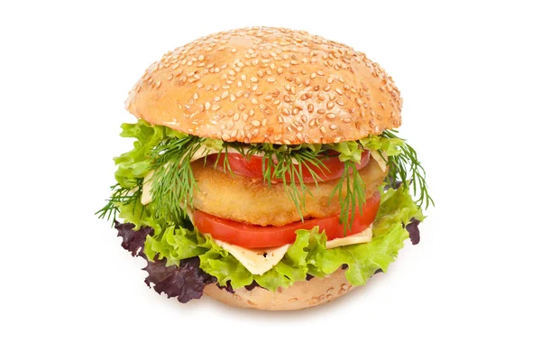 Großer Hamburger isoliert auf weiß — Stockfoto