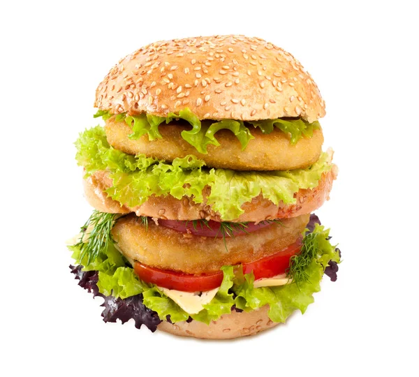 Stor hamburger isoleret på hvid - Stock-foto