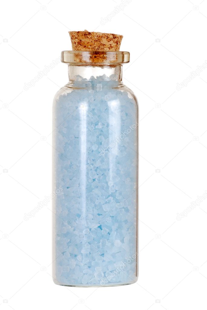 Blue bath salts in jar