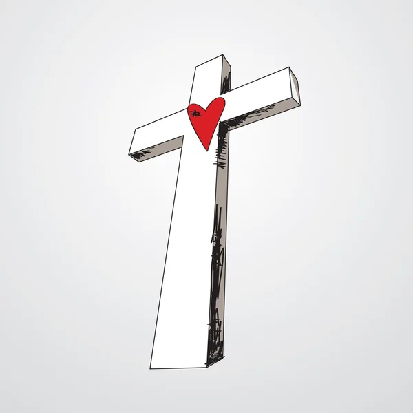 Croce disegnata a mano con cuore — Vettoriale Stock