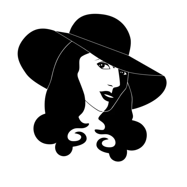 Giovane donna con cappello floscio (vettore ) — Vettoriale Stock
