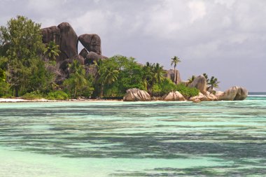 Source d Argent beach at La Digue, Seychelles clipart