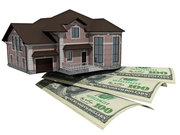 Σπίτι με χρήματα πάνω από το λευκό φόντο — Φωτογραφία Αρχείου