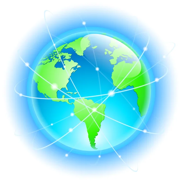 Globe avec orbites filaires du satellite — Image vectorielle
