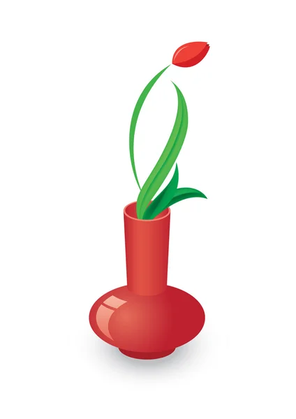 Un beau vase rouge avec des tulipes — Image vectorielle