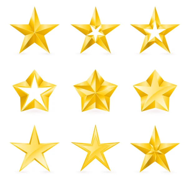 Различные типы и формы золотых звёзд — стоковый вектор